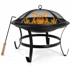 KingSo 22" Steel Outdoor Wood Burning Fire Pit BBQ Grill Steel Bowl with Round Mesh Spark Screen Cover